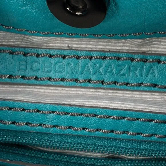 BCBG MAX AZRIA Bag Large Turquoise Bucket Hobo Satchel Tote Pockets - Picture 14 of 16